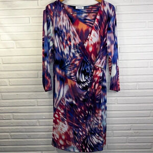 Calvin Klein Watercolor Tie Dye Faux Wrap Stretch Dress, Women’s Size Large